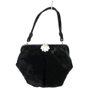 VINTAGE PEGI PARIS BLACK VELVET TOP HANDLE FRAME CLASP SATCHEL HANDBAG PURSE